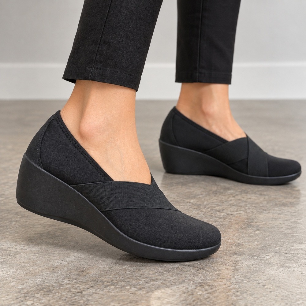 Crocs Busy Day Wedge Shoes Dual Comfort Stretch Cross Strap Women's 10 Black